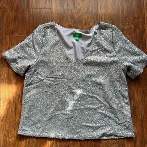 Silver Sequin V-Neck Women’s Size Large Short-sleeve Top Party